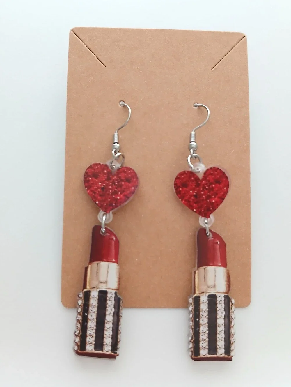 Fashion Jewelry Red Heart & Lipstick Drop Earrings - Picture 2 of 4